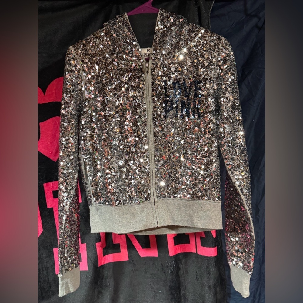 Victoria's Secret PINK NFL Dallas Cowboys Sequin Fashion Show Full Zip Hoodie